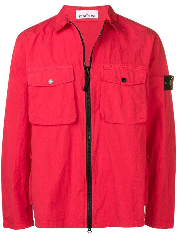 Stone Island Logo Patch Shirt Jacket - Red