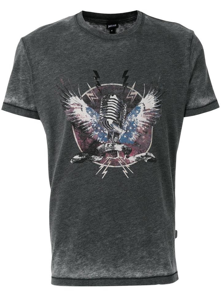 Just Cavalli Graphic Print T-shirt, Men's, Size: Large, Black, Polyester/cotton