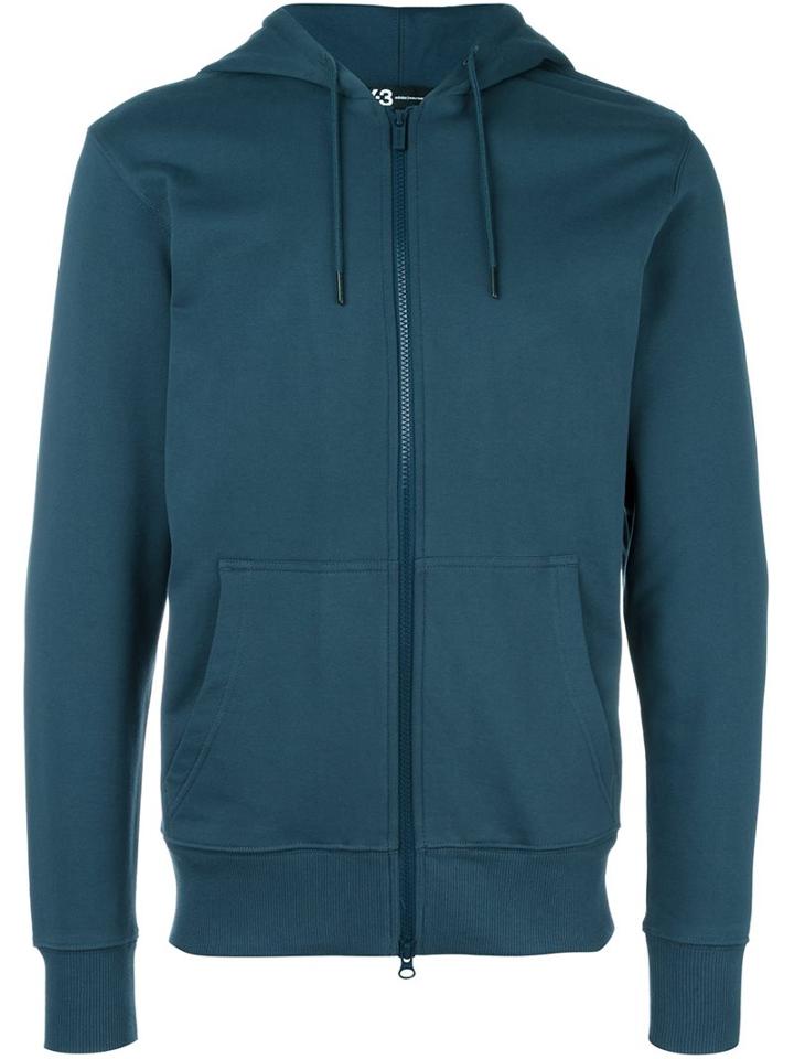 Y-3 Zipped Hoodie, Men's, Size: Medium, Blue, Cotton