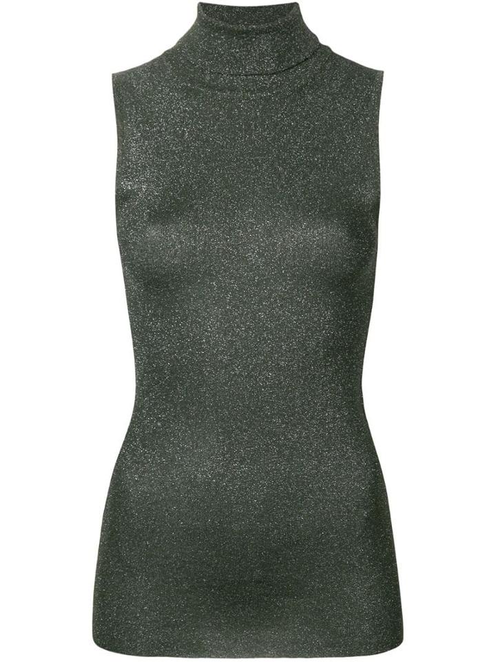 Brunello Cucinelli Lamé Turtleneck Tank Top - Green