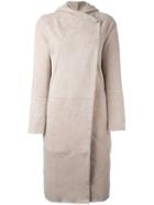 Giorgio Brato Long Hooded Coat, Women's, Size: 40, Nude/neutrals, Sheep Skin/shearling