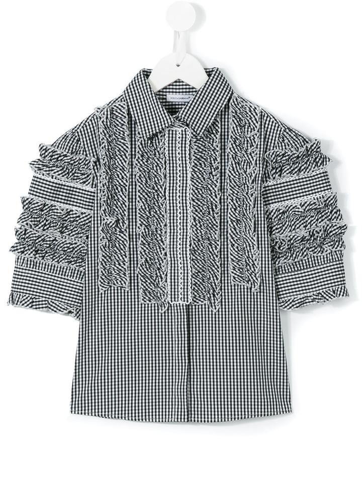 Dolce & Gabbana Kids - Ruffle Trim Shirt - Kids - Cotton/polyamide/spandex/elastane - 8 Yrs, Black