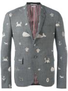Thom Browne Embroidered Blazer, Men's, Size: 2, Grey, Wool/cupro