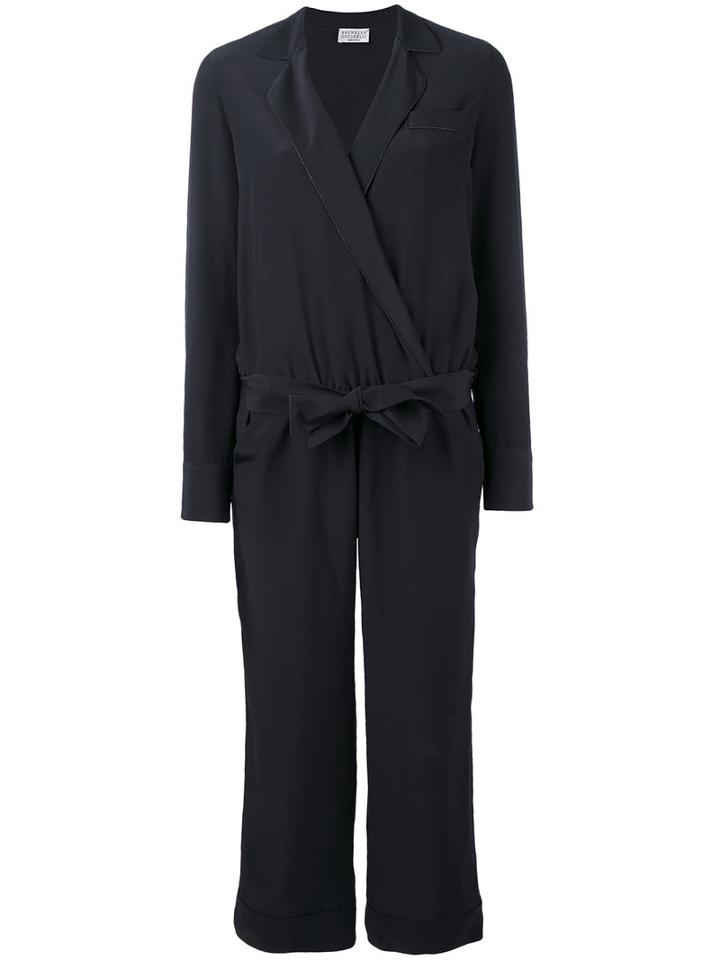 Brunello Cucinelli Wrap Belted Jumpsuit, Women's, Size: Medium, Blue, Silk