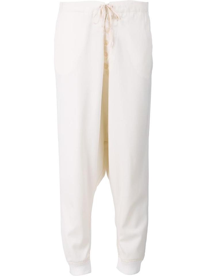 Greg Lauren High Rise Track Pants, Women's, Size: 2, White, Cotton/wool/linen/flax/silk