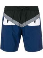 Fendi Bag Bugs Logo Swim Shorts - Blue