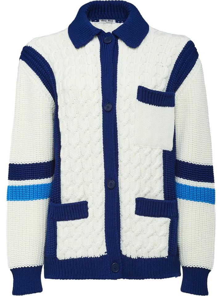 Miu Miu Stripe Motif Cardigan - White