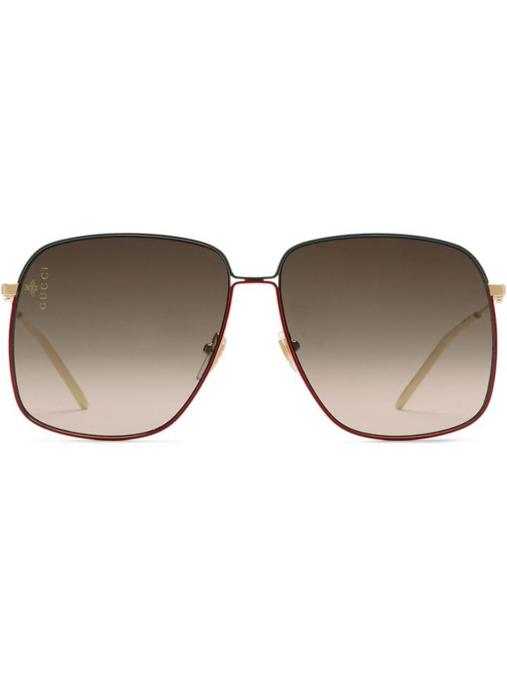 Gucci Occhiali Da Sole Rettangolari In Metallo - Metallic