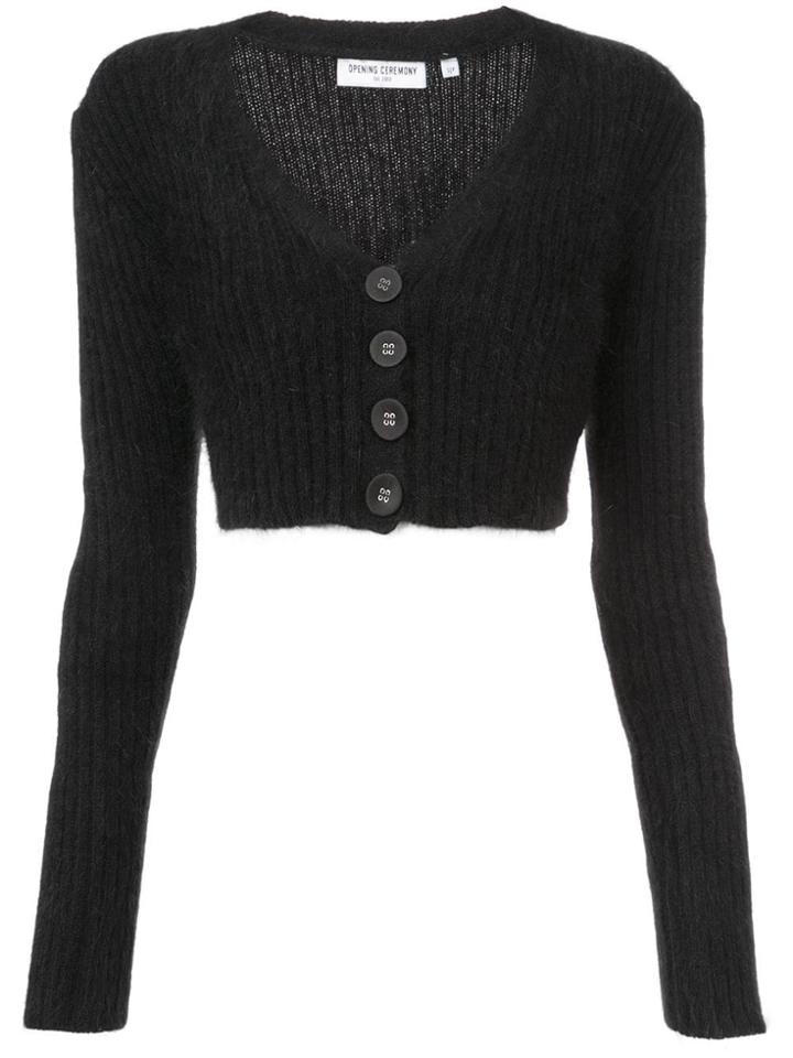 Opening Ceremony Cropped Rib Cardigan - Black