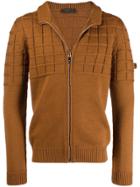 Prada Grid Pattern Zip Fleece - Brown