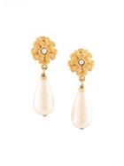 Chanel Pre-owned Drop Pearl Camellia Earrings - Gold