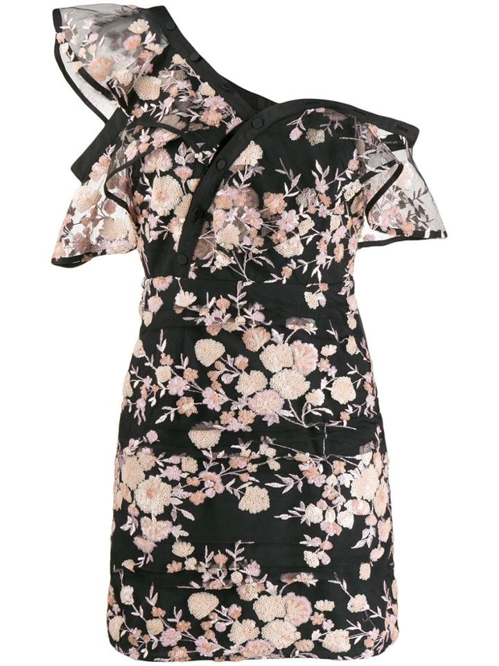 Self-portrait Floral Embellished Mini Dress - Black