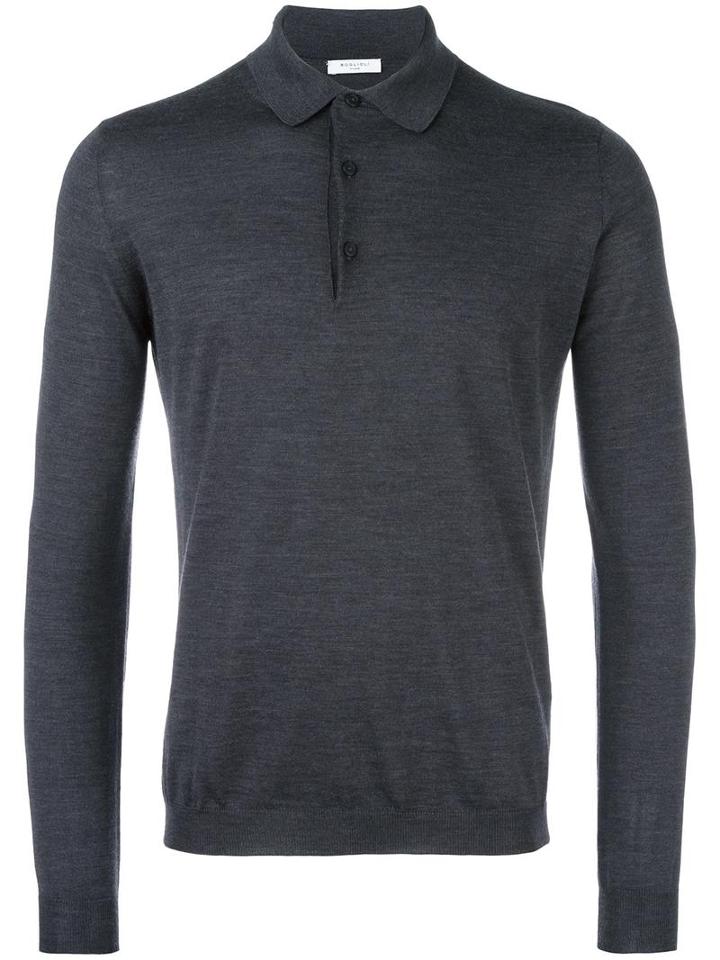 Boglioli Long Sleeve Polo Shirt, Men's, Size: Small, Grey, Virgin Wool