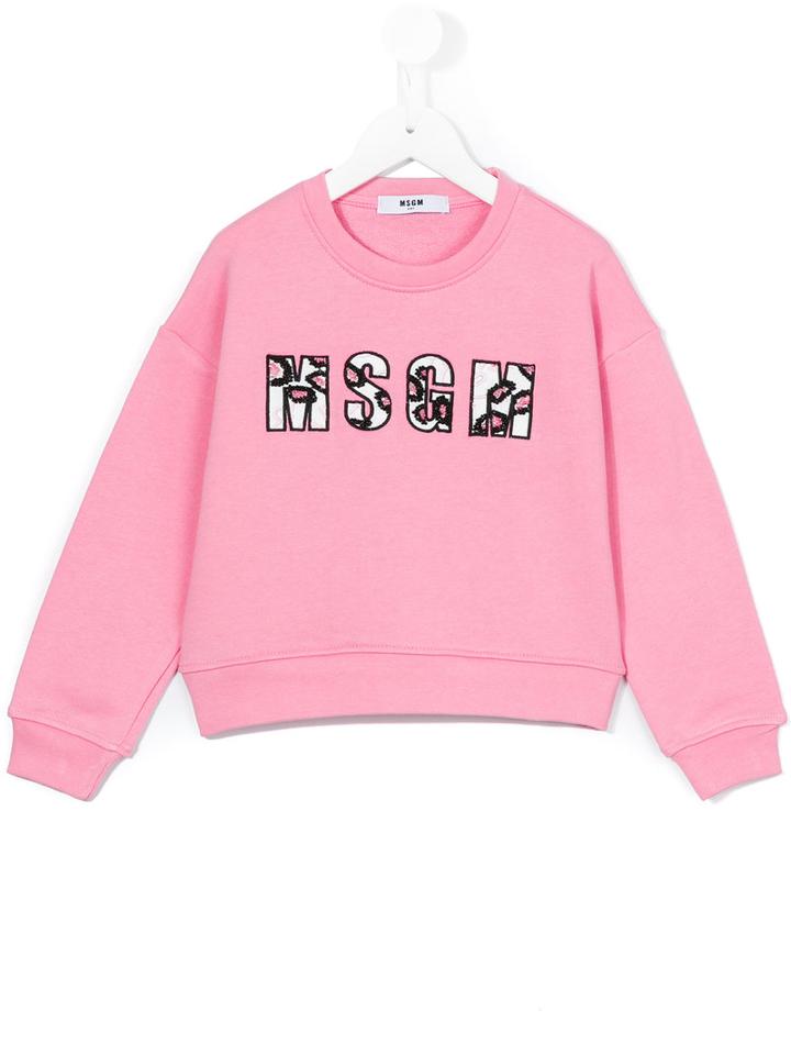 Msgm Kids - Beaded Logo Sweatshirt - Kids - Cotton - 6 Yrs, Pink/purple