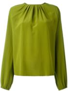 Rochas Gathered Neck Blouse, Women's, Size: 40, Green, Silk