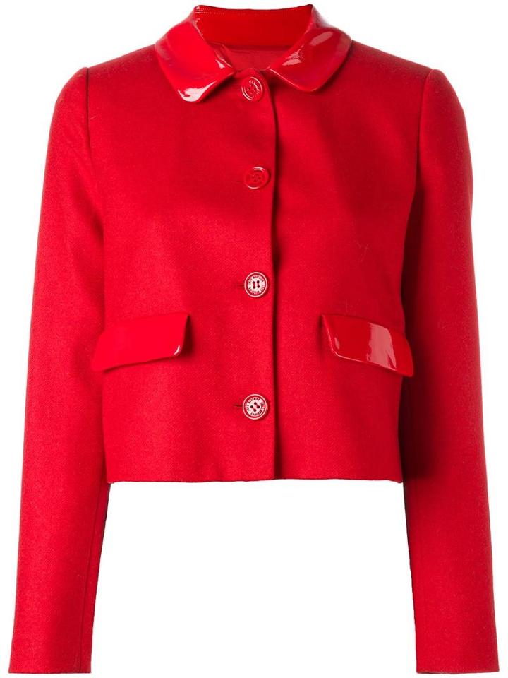 Love Moschino Cropped Buttoned Jacket, Women's, Size: 44, Red, Wool/polyamide/polyester/cotton