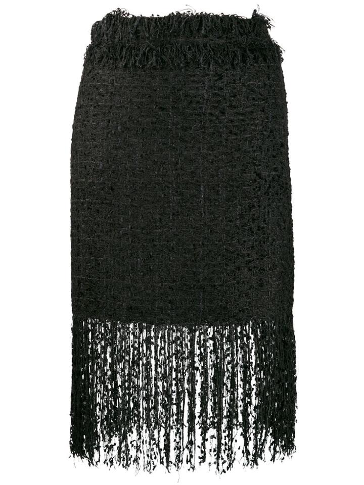 Msgm Fringed Tweed Skirt - Black