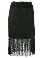 Msgm Fringed Tweed Skirt - Black