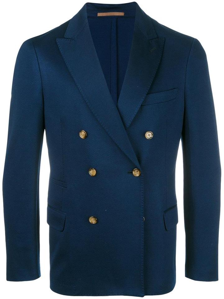 Eleventy Double Breasted Blazer, Men's, Size: 54, Blue, Cotton/acetate/pbt Elite