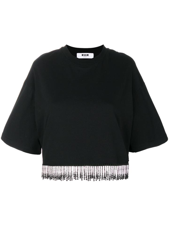 Msgm Jewelled Fringed T-shirt - Black