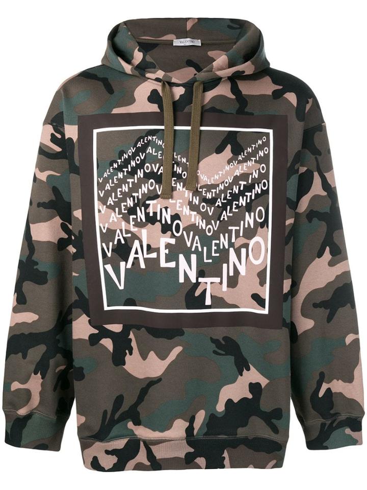 Valentino Camouflage Logo Print Hoodie - Green