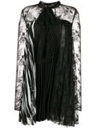 Philipp Plein Pleated Lace Dress - Black