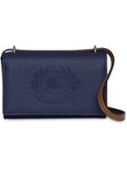 Burberry Embossed Crest Leather Wallet With Detachable Strap - Blue