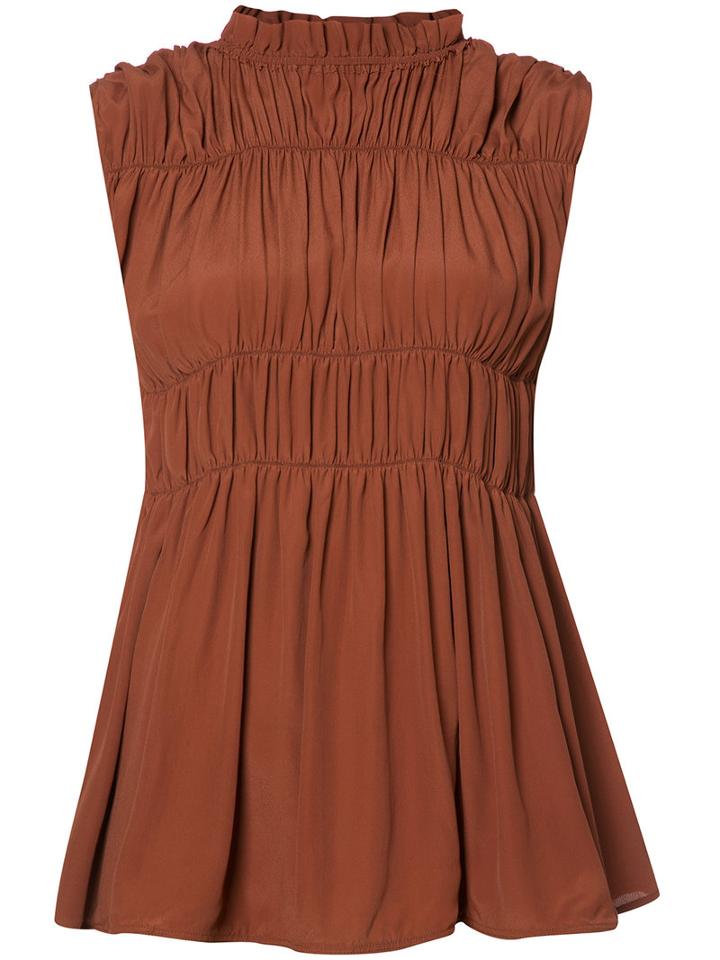 Marni - Gathered Sleeveless Blouse - Women - Silk/acetate - 38, Women's, Yellow/orange, Silk/acetate