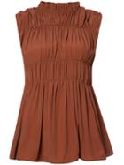 Marni - Gathered Sleeveless Blouse - Women - Silk/acetate - 38, Women's, Yellow/orange, Silk/acetate