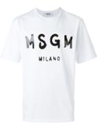 Msgm Logo Print T-shirt, Men's, Size: M, White, Cotton