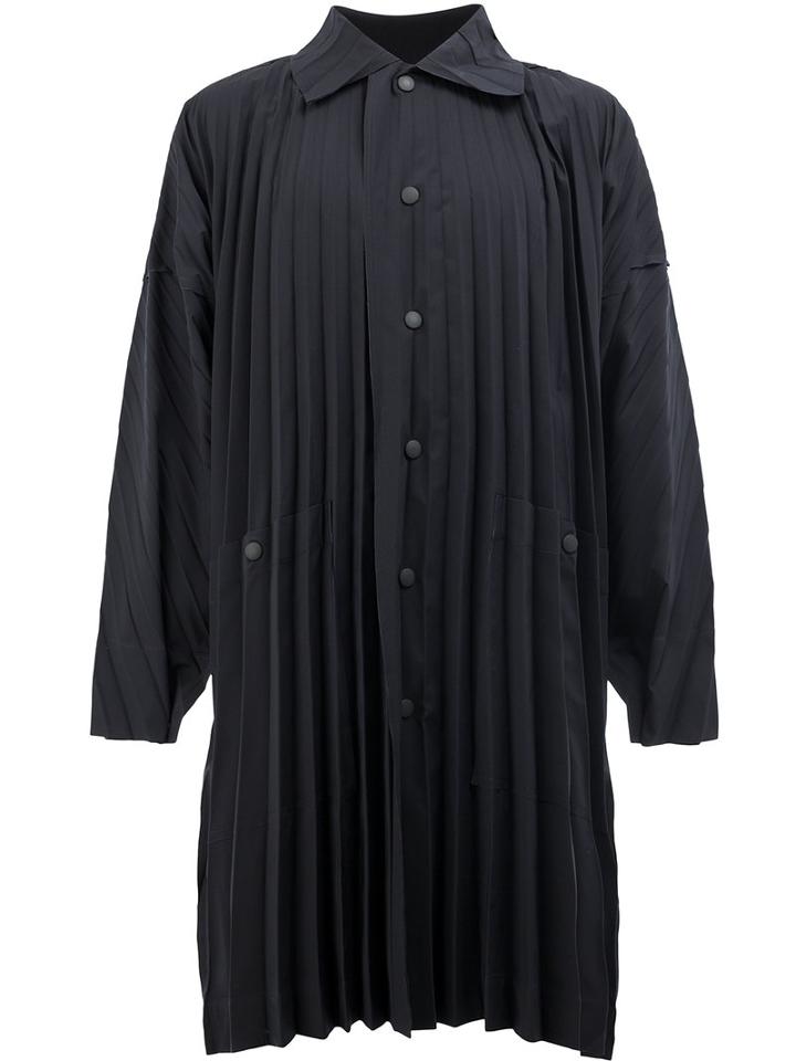 Homme Plissé Issey Miyake Pleated Midi Coat, Men's, Black, Polyester