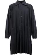 Homme Plissé Issey Miyake Pleated Midi Coat, Men's, Black, Polyester