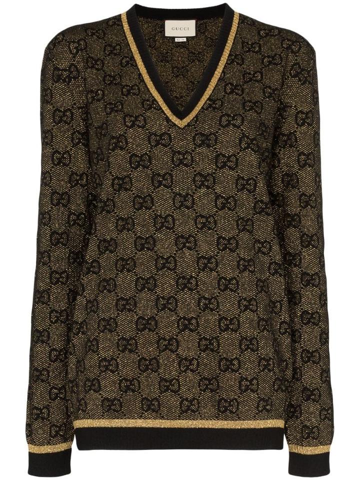 Gucci V-neck Lurex Knit Gg Sweater - Black
