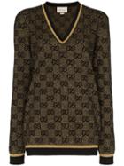 Gucci V-neck Lurex Knit Gg Sweater - Black