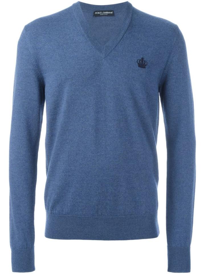 Dolce & Gabbana Embroidered Crown Jumper, Men's, Size: 48, Blue, Virgin Wool