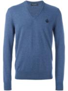 Dolce & Gabbana Embroidered Crown Jumper, Men's, Size: 48, Blue, Virgin Wool