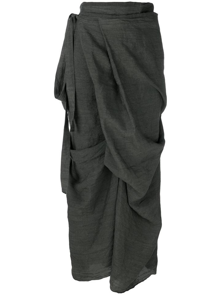 Roggykei Asymmetric Wrap Front Skirt - Green
