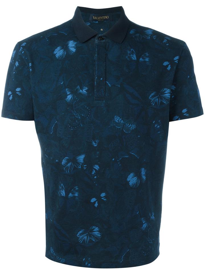 Valentino Rockstud Butterfly Print Polo Shirt, Men's, Size: Xl, Blue, Cotton