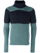 Kolor Striped Cable Knit Jumper, Men's, Size: 5, Blue, Mohair/wool/alpaca