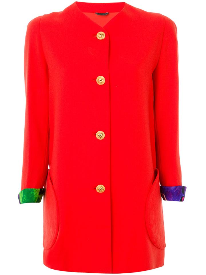 Versace Vintage Collarless Day Coat - Red