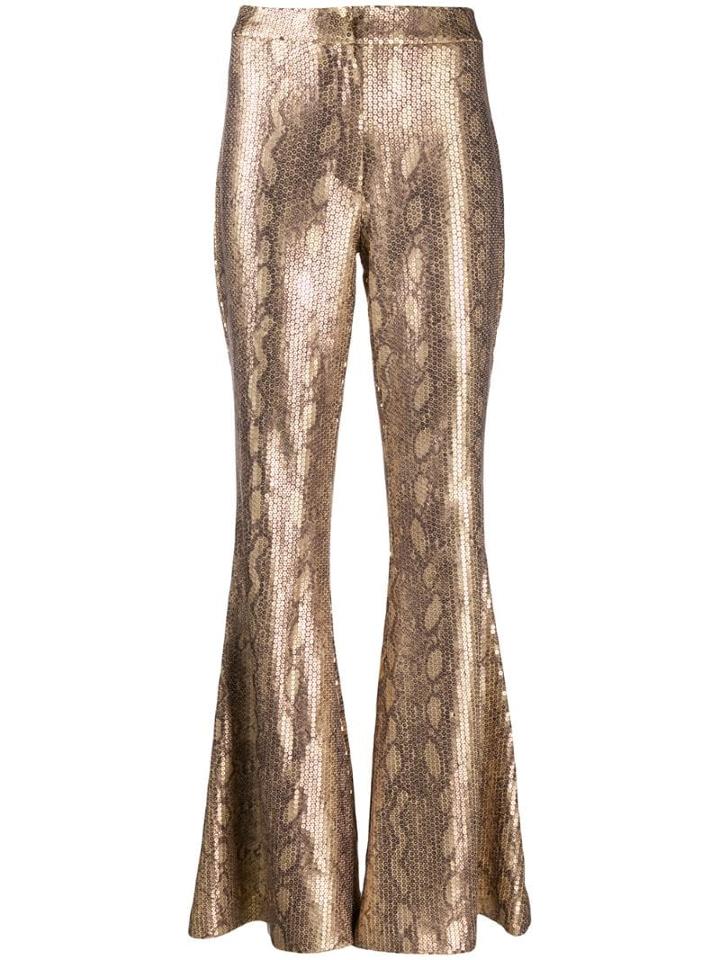 In The Mood For Love Snakeskin Sprint Flared Trousers - Gold