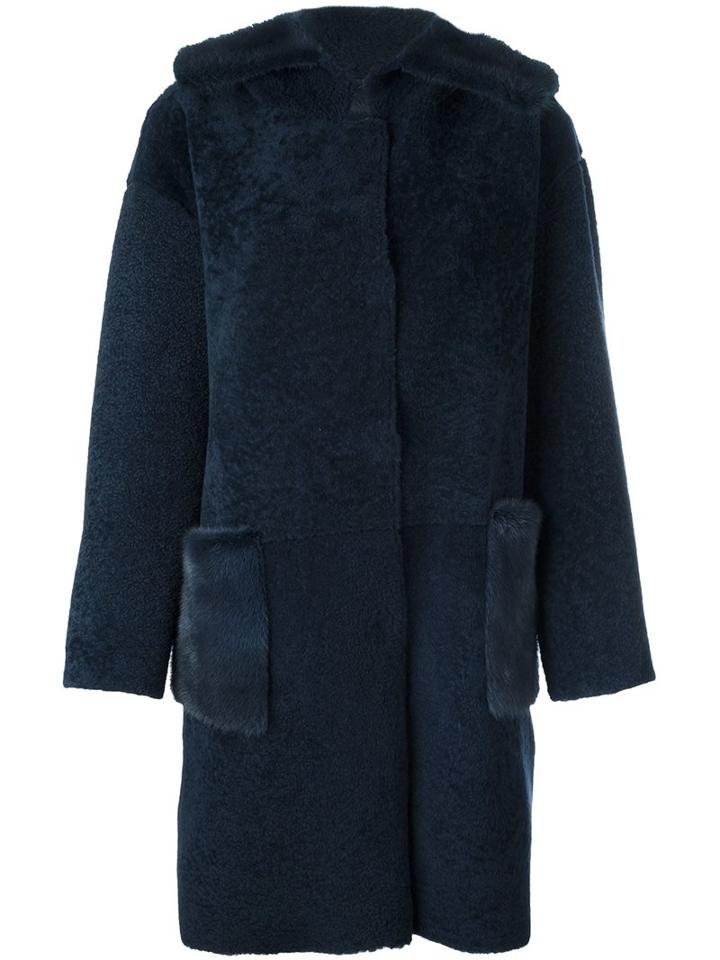 Manzoni 24 Fur-trimmed Shearling Coat, Women's, Size: 44, Blue, Mink Fur/sheep Skin/shearling