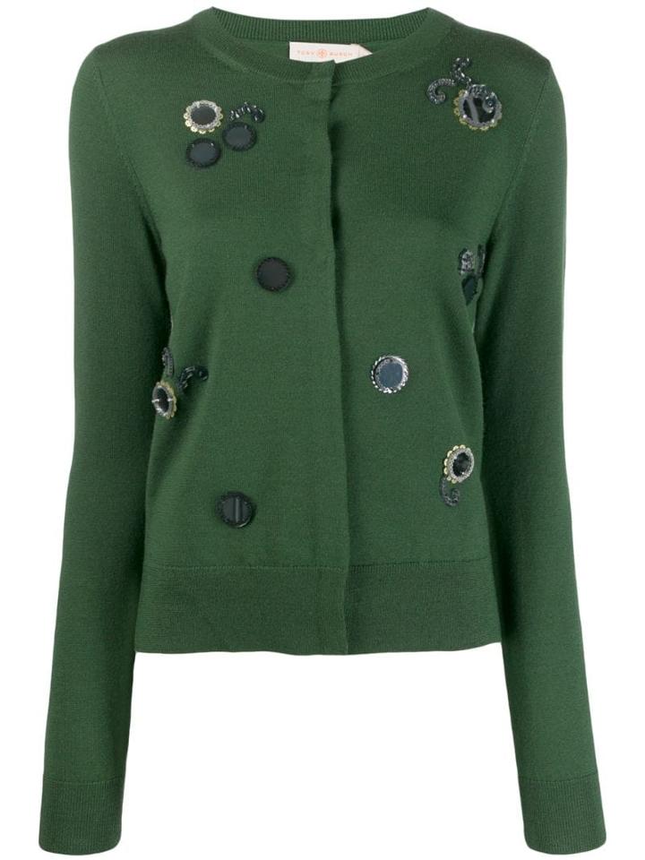 Tory Burch Embroidery Embellished Cardigan - Green