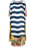 Dolce & Gabbana - Striped Pineapple Dress - Women - Silk - 44, Blue, Silk