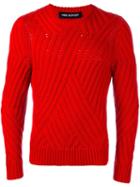 Neil Barrett Contrast Knit Sweater, Men's, Size: Medium, Red, Wool