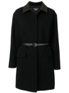 Boutique Moschino Studded Collar Belted Coat - Black