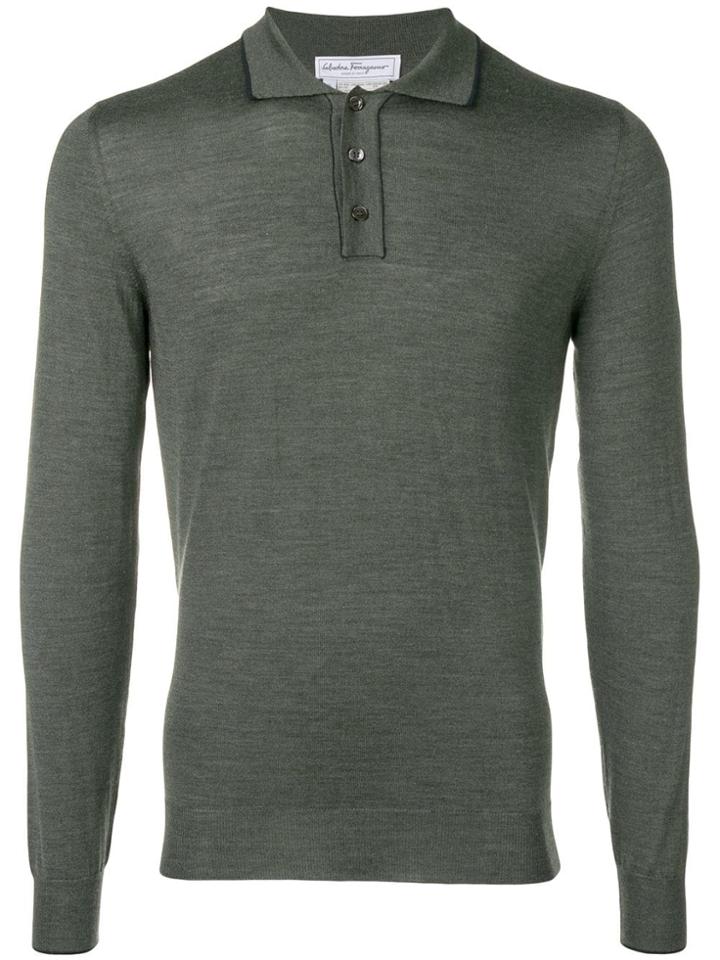 Salvatore Ferragamo Button-up Long Sleeved Polo - Green