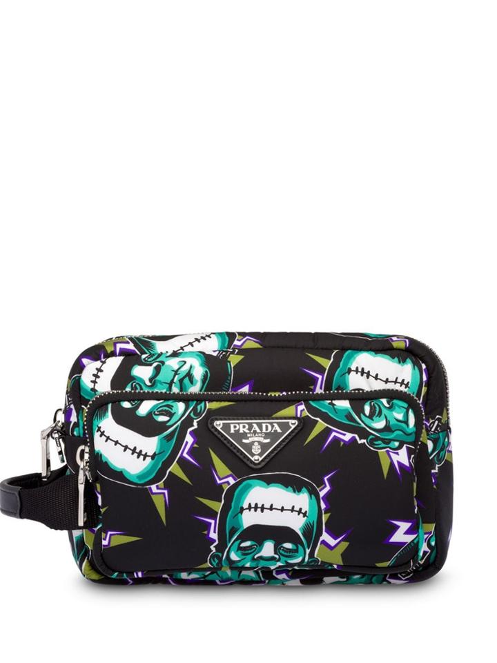 Prada Printed Technical Fabric Pouch - Green