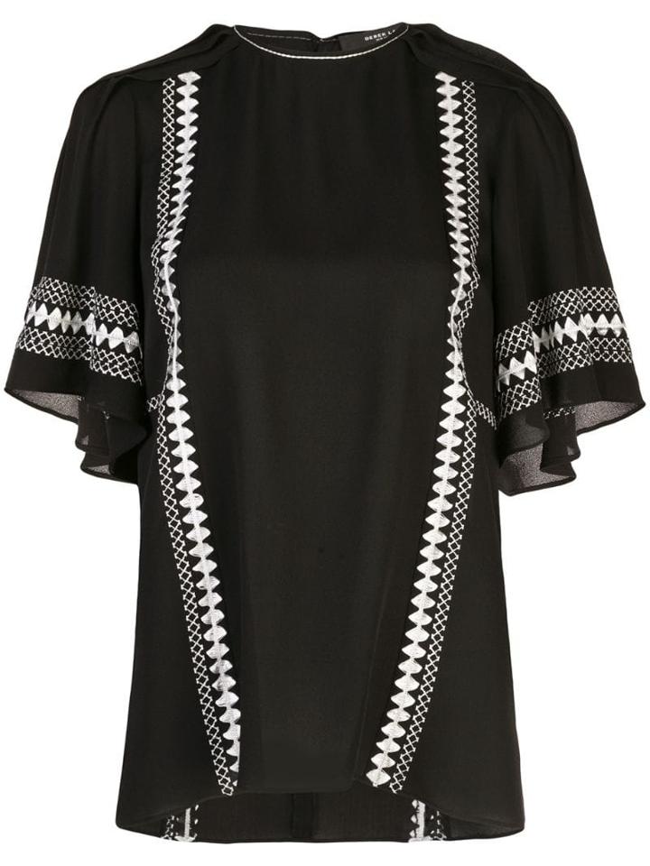 Derek Lam Embroidered Short Sleeve Georgette Blouse - Black