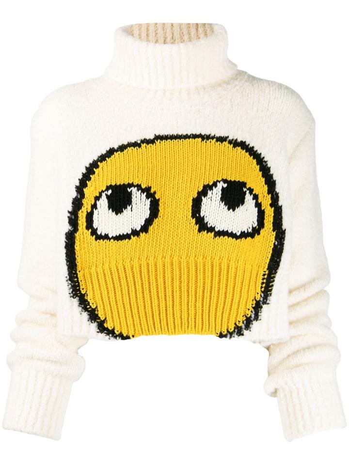 Maison Flaneur Emoji Intarsia Cropped Jumper - White